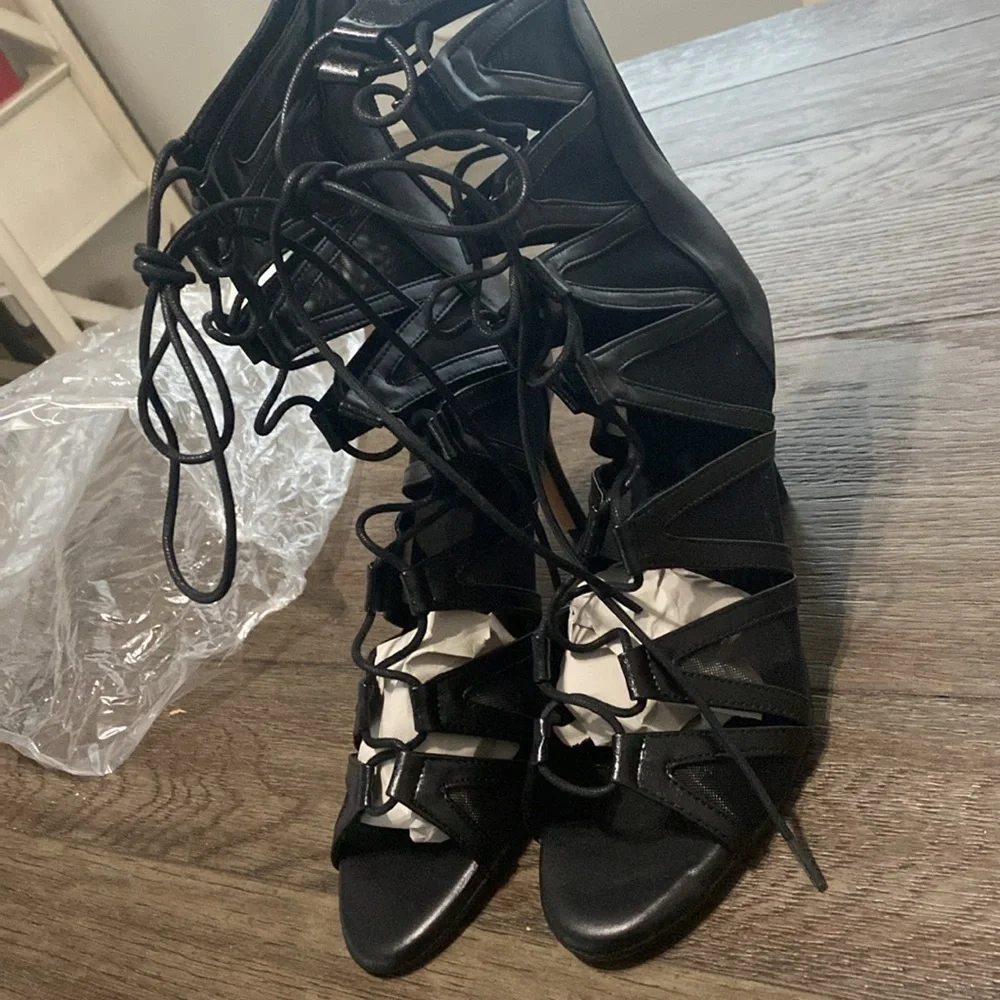 NWT BURJU Vikky Open Toe Strappy Mesh Cut Out Lace Up Ankle Boots | Size 11 - Picture 11 of 12
